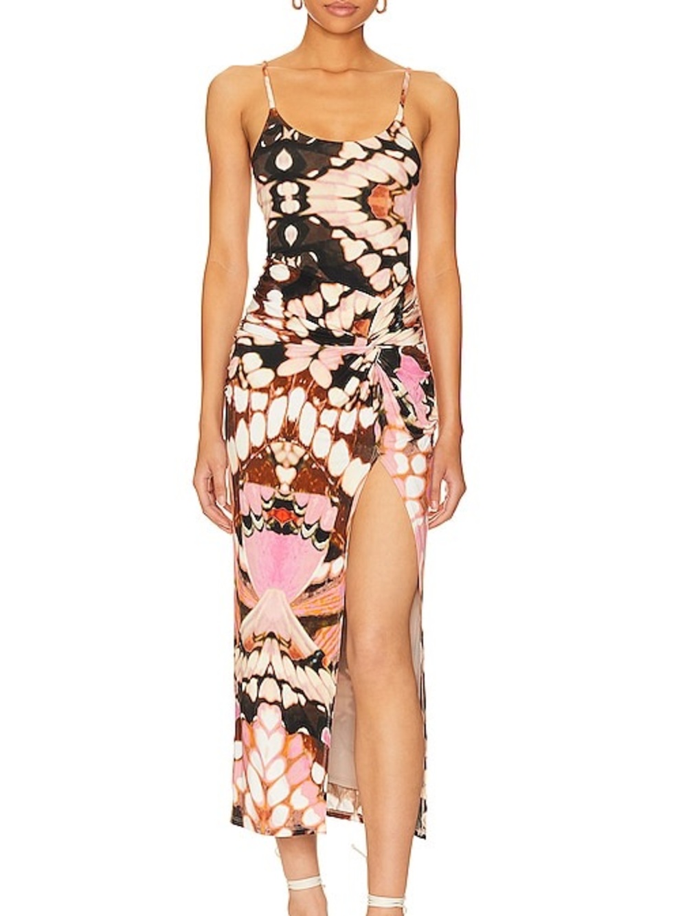 Hours Inez Midi Butterfly-Print Pink & Black Maxi Dress with Side Slit